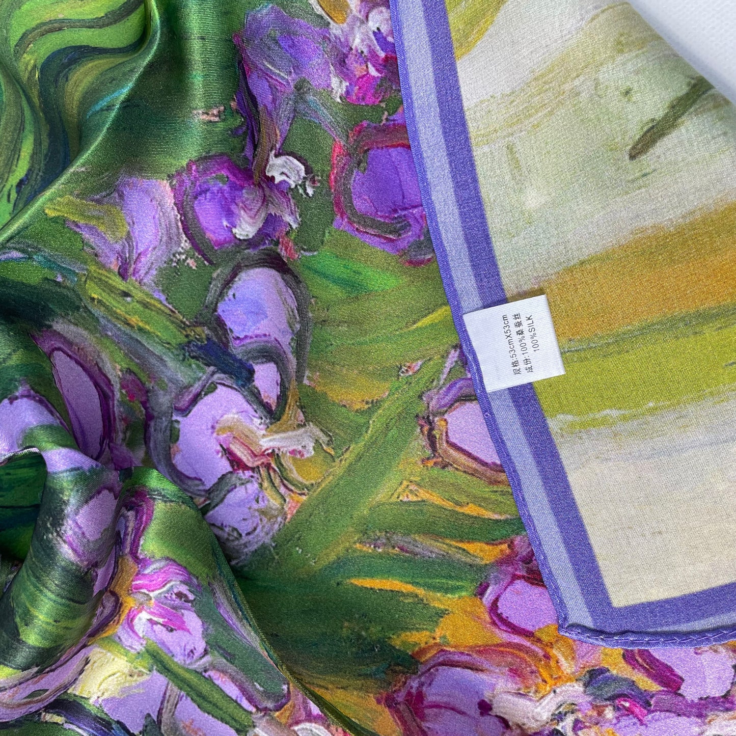 100% Pure Silk Multicolor 20" Silk Square Scarf -The Irises