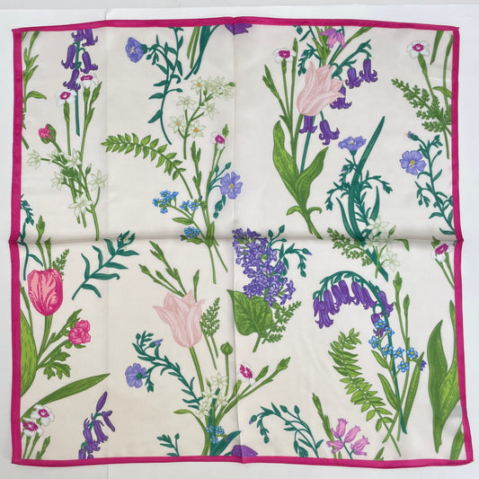 100% Pure Silk Multicolor 20" Silk Square Scarf -The Summer Garden