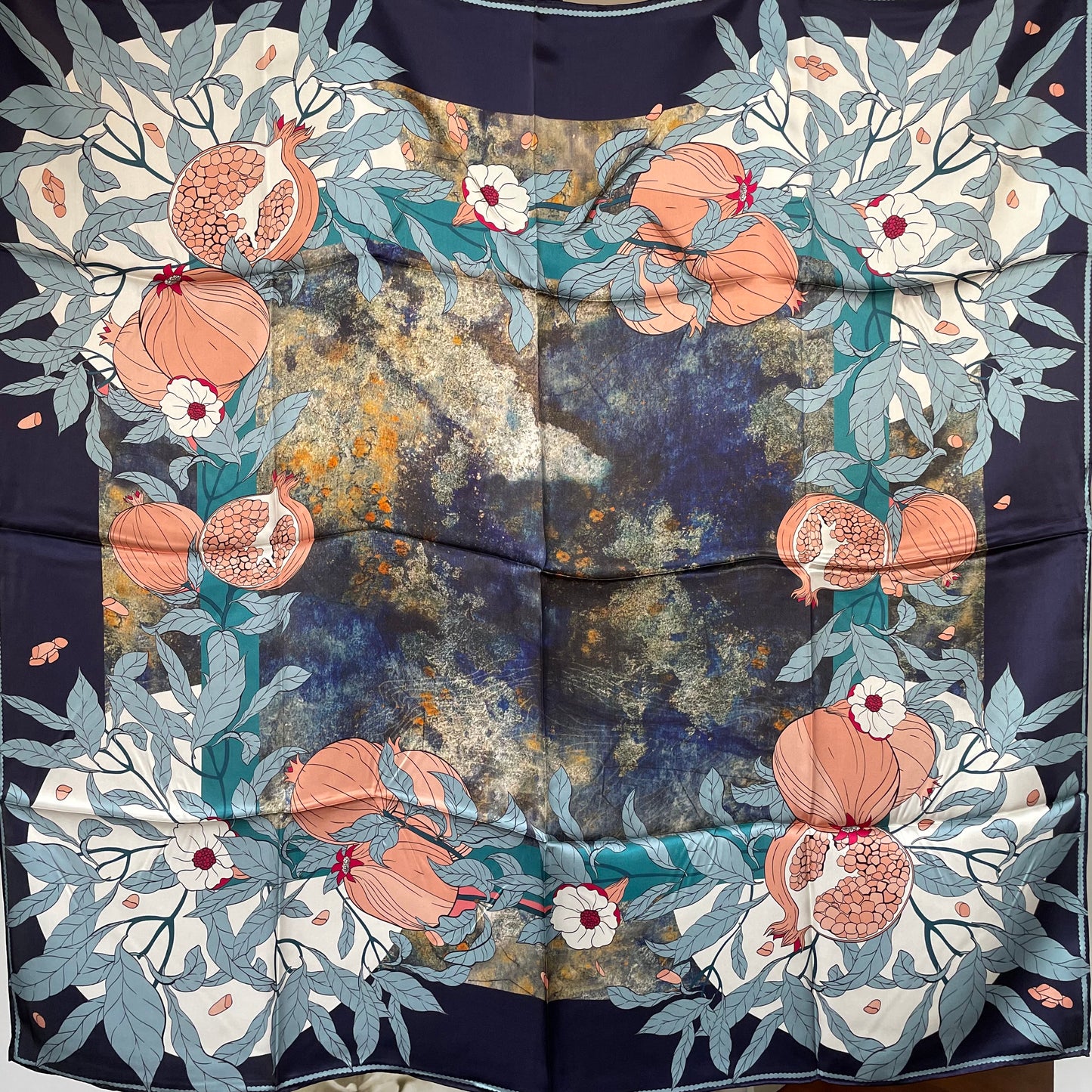 100% Pure Mulberry Silk Multicolour Handmade Large Silk Scarf 43"- The Pomegranate