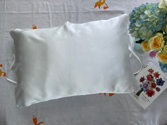 100% Mulberry Silk Travelling Essential Pillow Cover- 19mm portable Silk Pillow Cover-The White