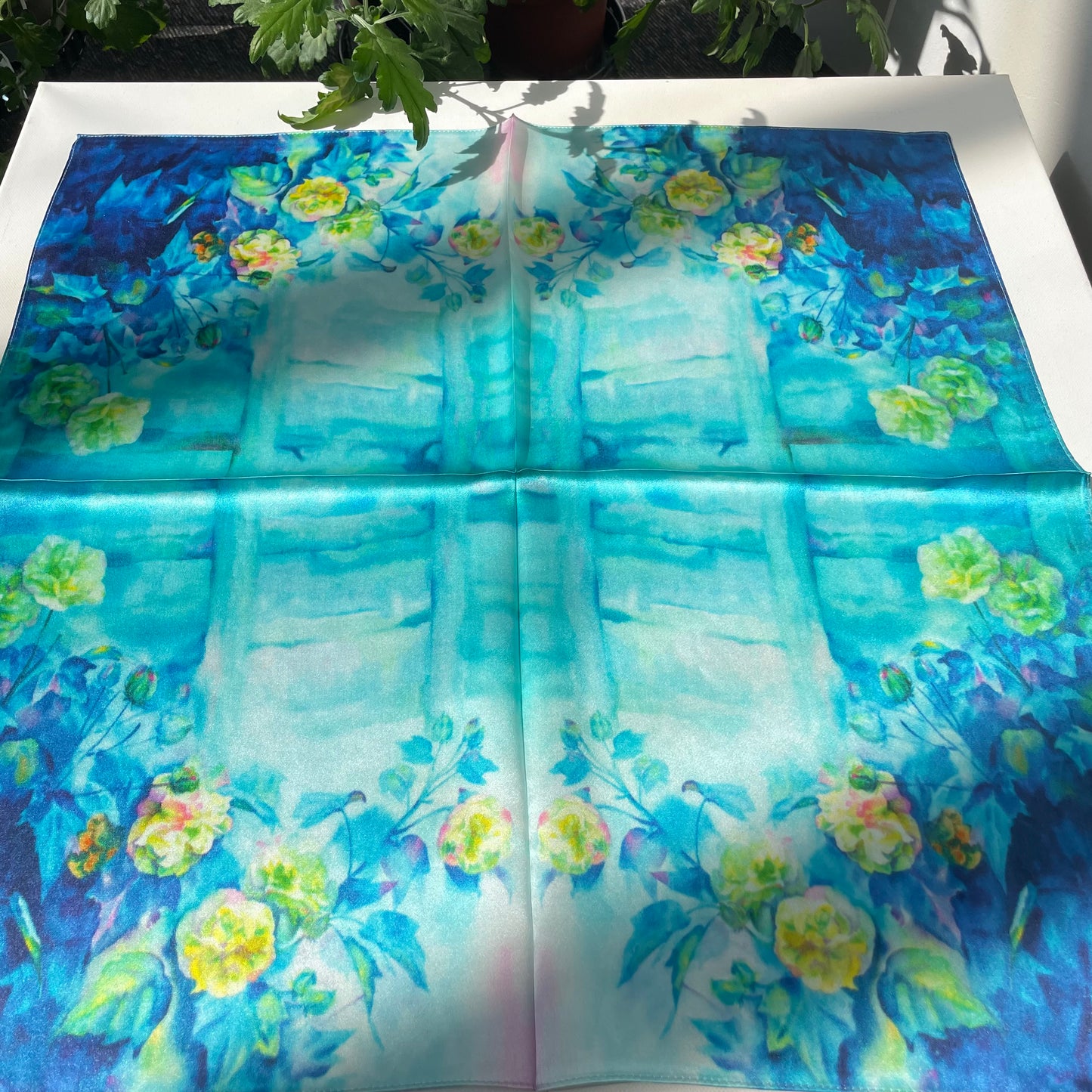 100% Pure Silk Multicolor 20" Silk Square Scarf -The Rose