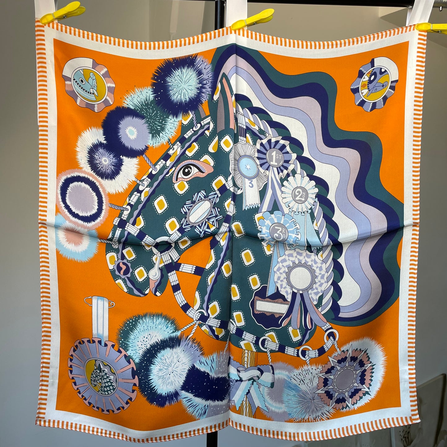 100% Pure Silk Multicolour Large Silk Scarf / Headscarf-The Horses- 26”Silk Scarf / Headscarf