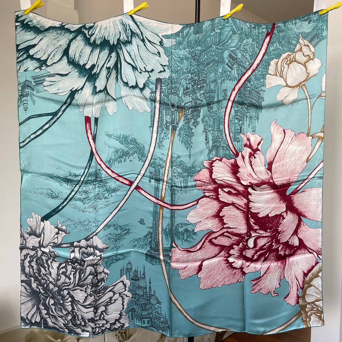 100% Pure Mulberry Silk Multicolour Handmade Large Silk Scarf 43"- The Peony