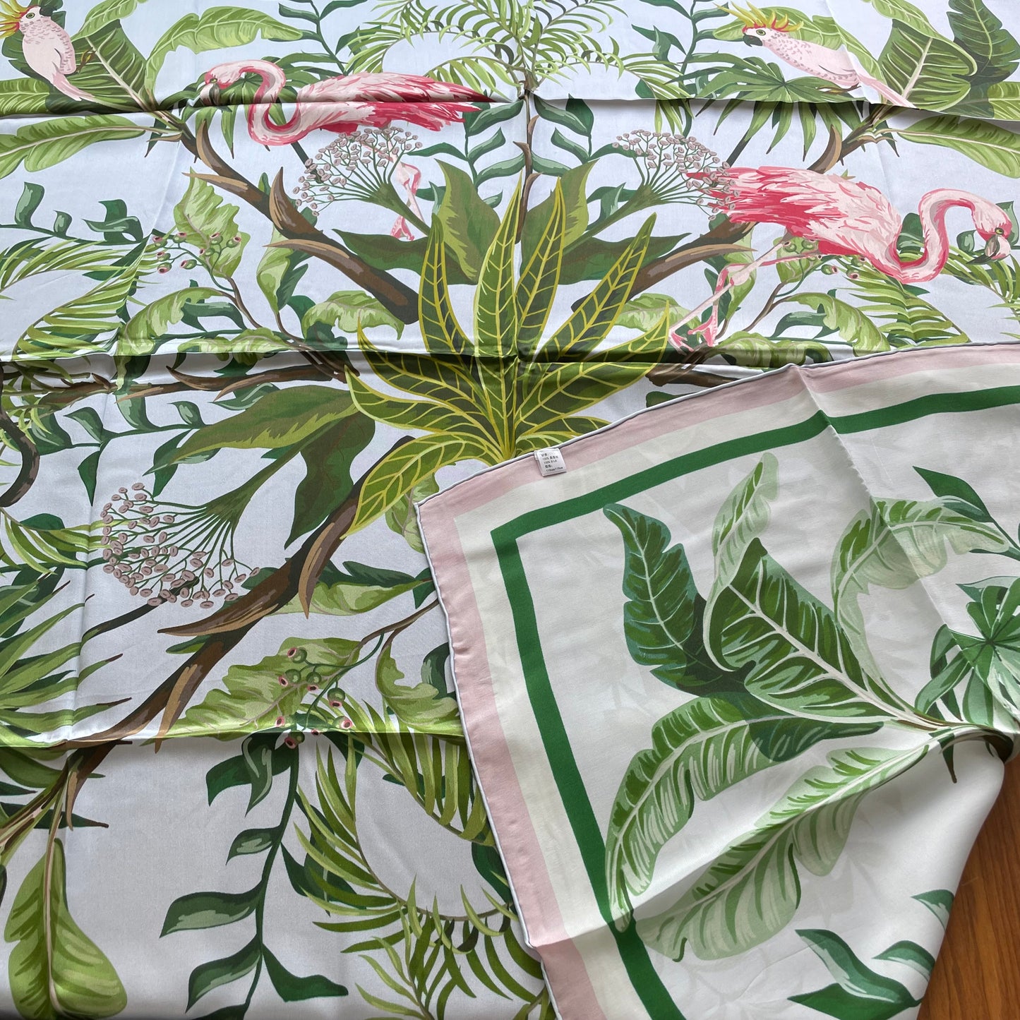 100% Pure Mulberry Silk Multicolour Handmade Large 43" Silk Scarf - The Flamingos