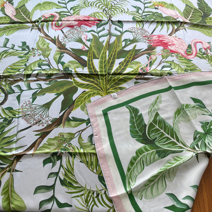 100% Pure Mulberry Silk Multicolour Handmade Large 43" Silk Scarf - The Flamingos
