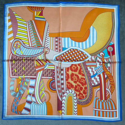 100% Pure Silk Multicolour Large Silk Scarf / Headscarf-The Horseshoe - 26”Silk Scarf / Headscarf