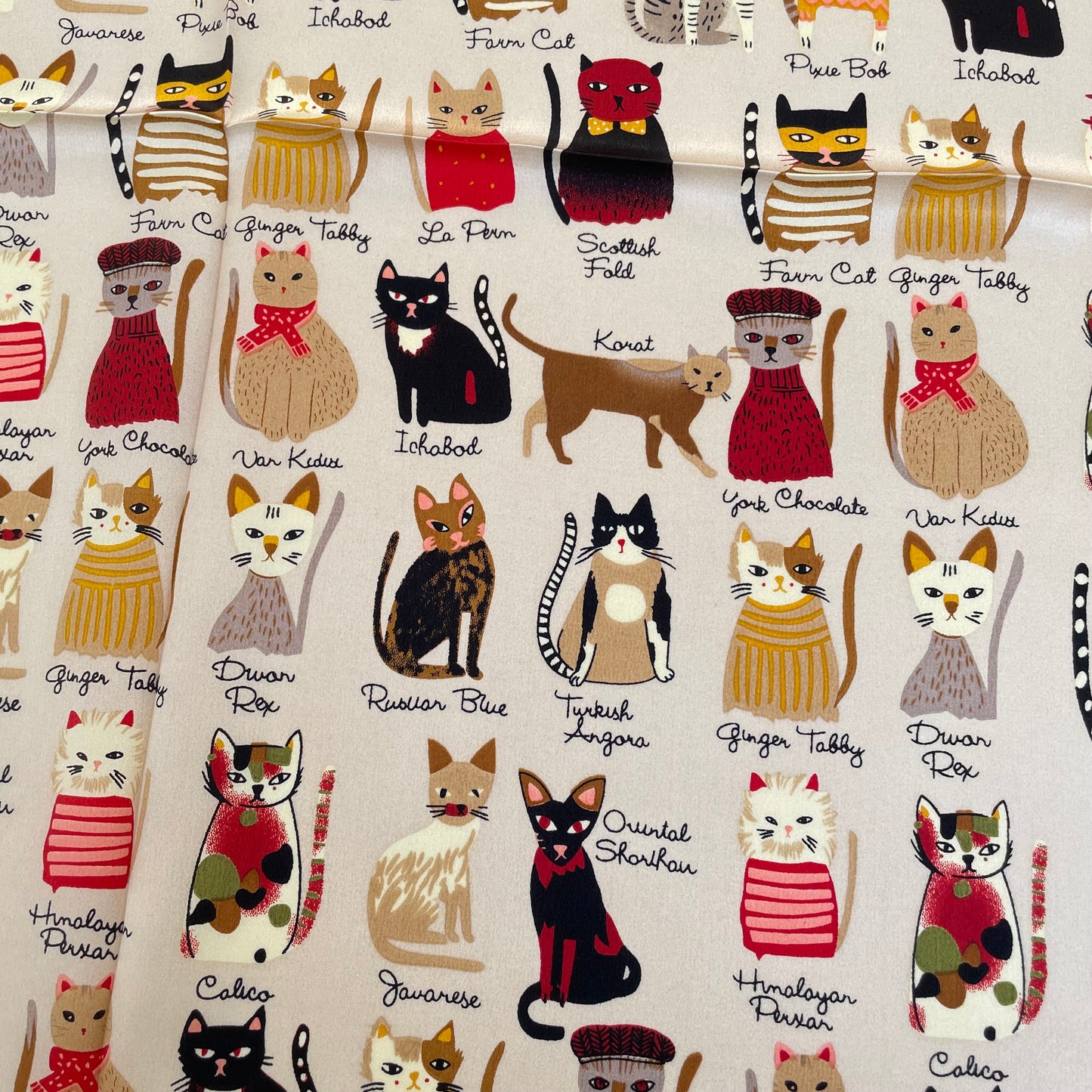 100% Pure Silk Multicolor 20" Silk Square Scarf -The Cats