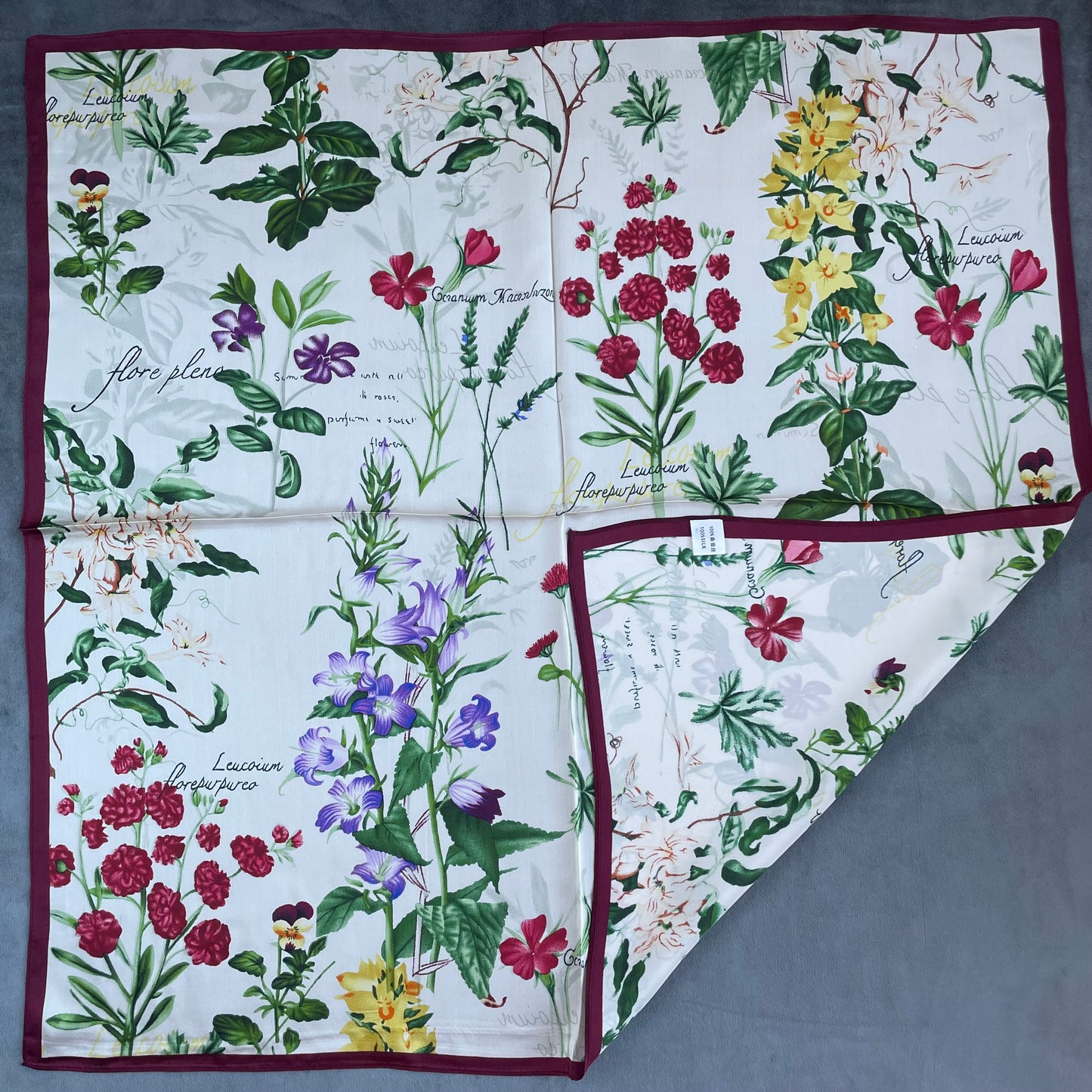 100% Pure Silk Multicolour Large Silk Scarf / Headscarf-The English Garden- 26”Silk Scarf / Headscarf