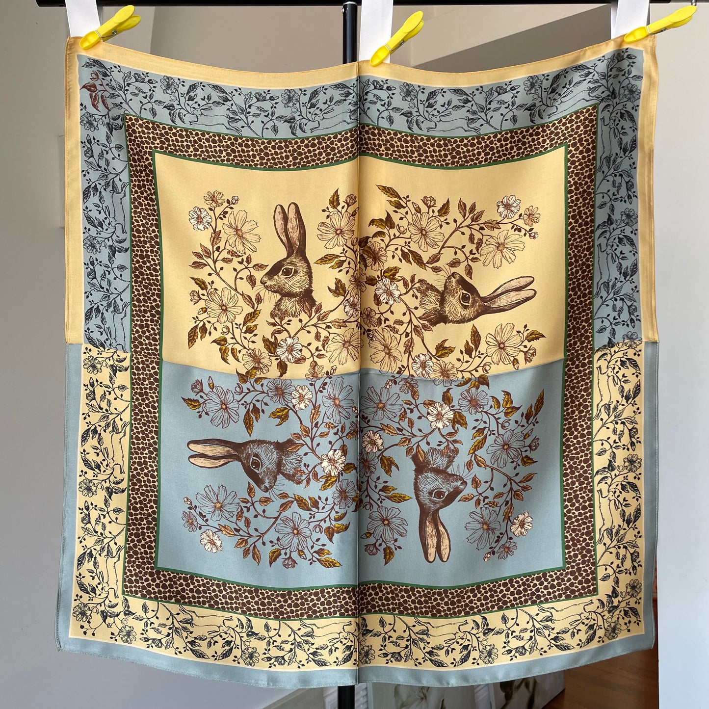 100% Pure Silk Multicolour Large Silk Scarf / Headscarf-The Rabbits - 26”Silk Scarf / Headscarf