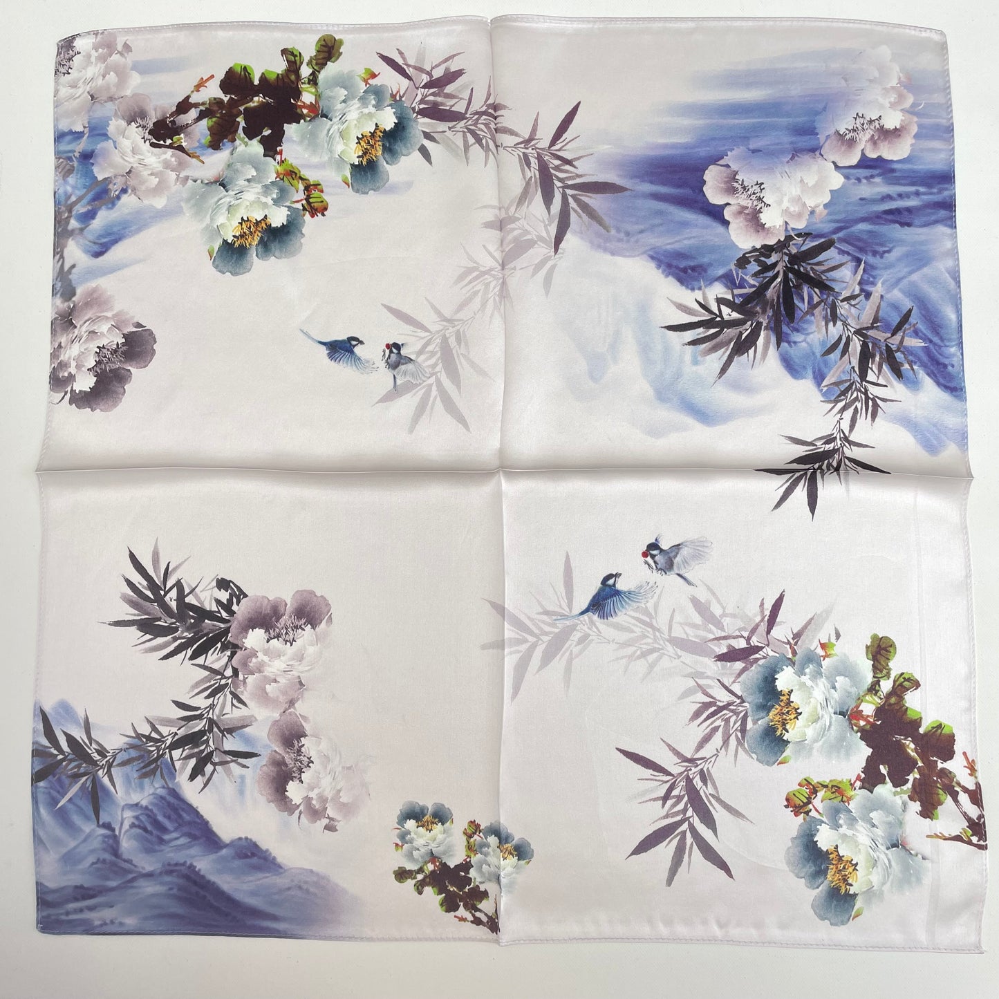100% Mulberry Silk Scarf-Small Square Multicolor Silk Scarf, lightweight Luxury Neck Hair Scarf - The Birds