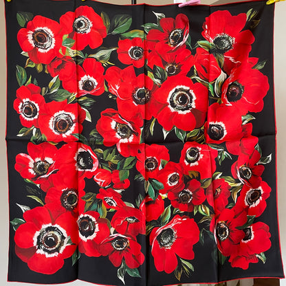 100% Pure Mulberry Silk Extra Large Hand Rolled Silk Scarf 35"- The Peony