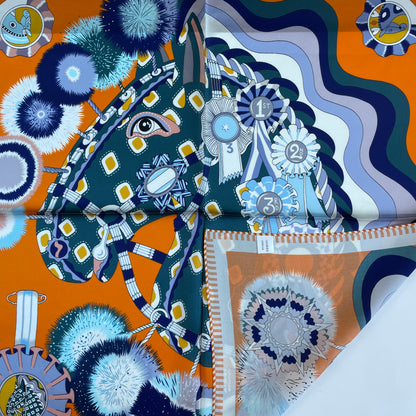 100% Pure Silk Multicolour Large Silk Scarf / Headscarf-The Horses- 26”Silk Scarf / Headscarf