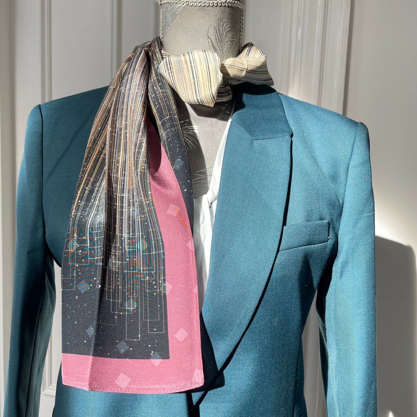 100% Pure Silk Multicolour long Silk Scarf / Headscarf-The Lines