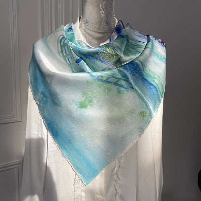 100% Pure Mulberry Silk Multicolour Handmade Large Silk Scarf 43"- The Irises