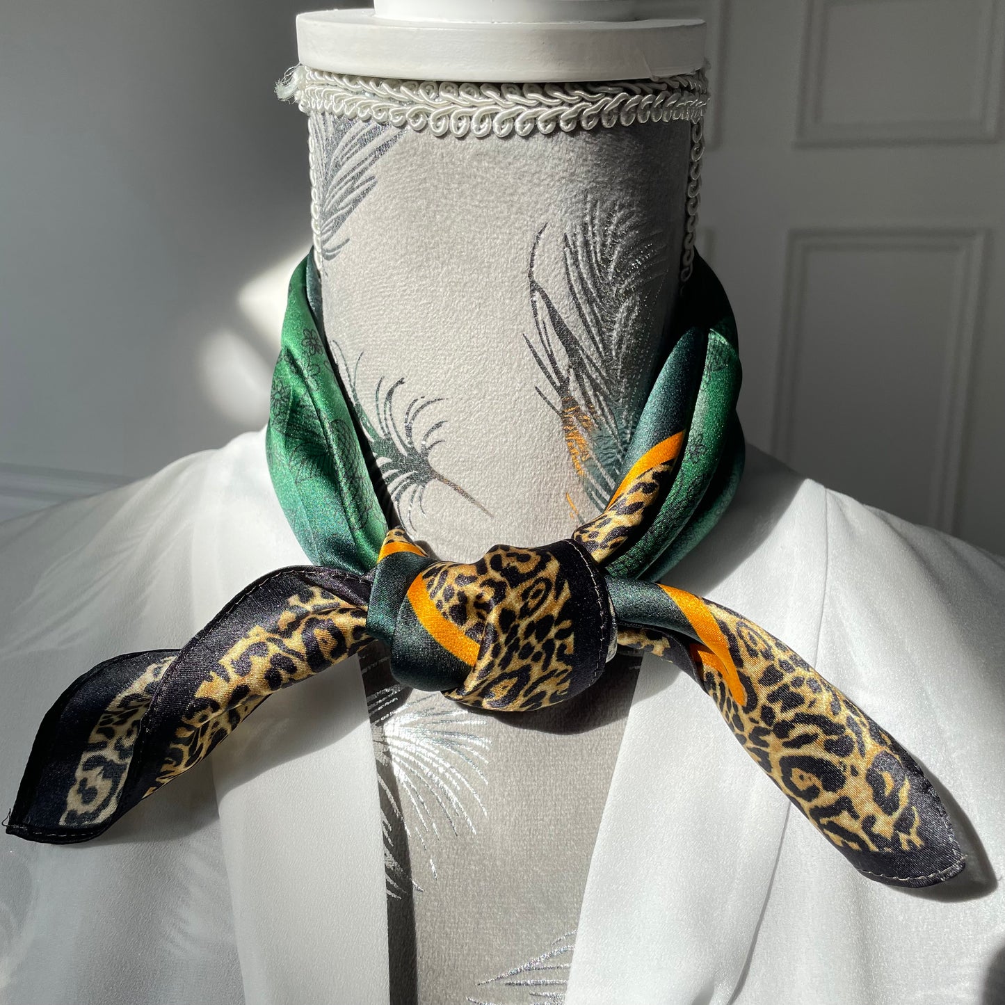 100% Pure Silk Multicolour Small Silk Scarf -The Green & Leopard