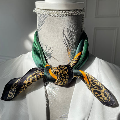 100% Pure Silk Multicolour Small Silk Scarf -The Green & Leopard
