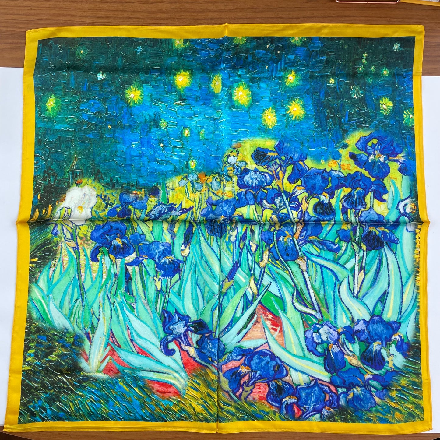 100% Pure Silk Multicolour Large Silk Scarf / Headscarf-The Irises - 26”Silk Scarf / Headscarf
