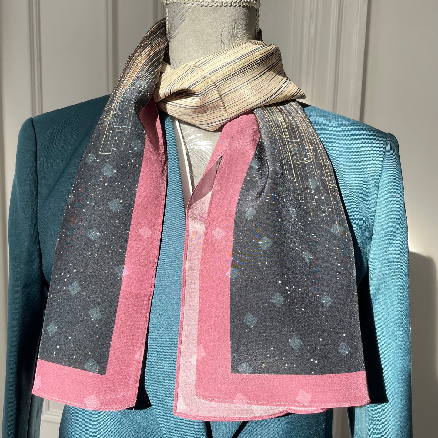 100% Pure Silk Multicolour long Silk Scarf / Headscarf-The Lines