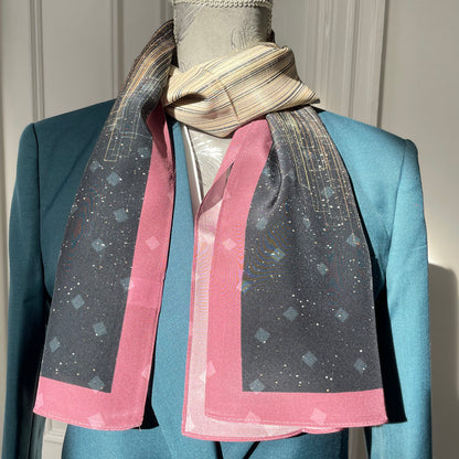 100% Pure Silk Multicolour long Silk Scarf / Headscarf-The Lines