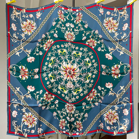 100% Pure Mulberry Silk Multicolour Handmade Large Silk Scarf 43"- The Flowers