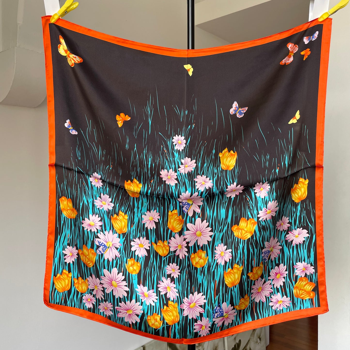 100% Pure Silk Multicolour Large Silk Scarf / Headscarf-The Tits - 26”Silk Scarf / Headscarf