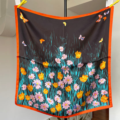 100% Pure Silk Multicolour Large Silk Scarf / Headscarf-The Tits - 26”Silk Scarf / Headscarf