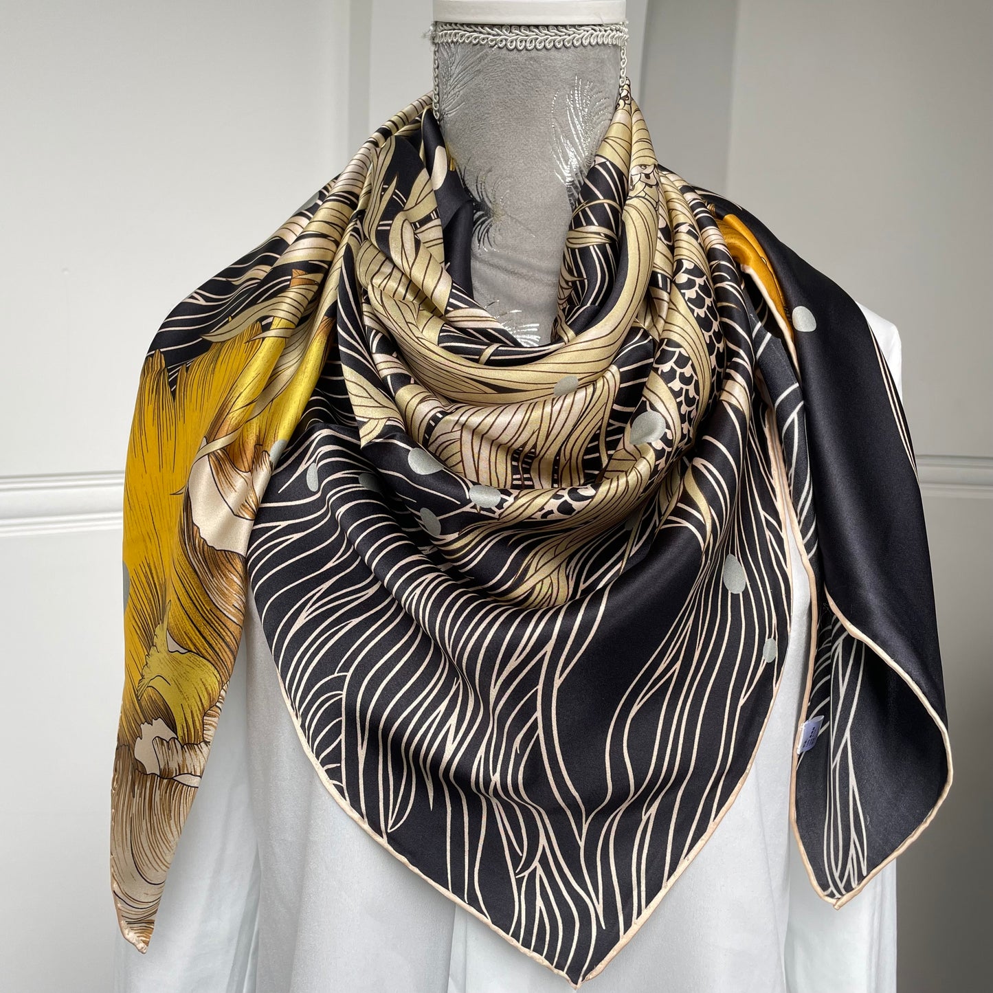 100% Pure Mulberry Silk Multicolour Handmade Large Silk Scarf 43"- The Golden Fish
