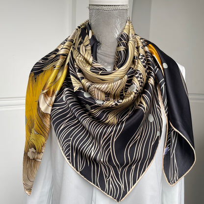 100% Pure Mulberry Silk Multicolour Handmade Large Silk Scarf 43"- The Golden Fish