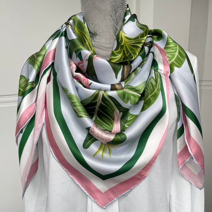 100% Pure Mulberry Silk Multicolour Handmade Large 43" Silk Scarf - The Flamingos