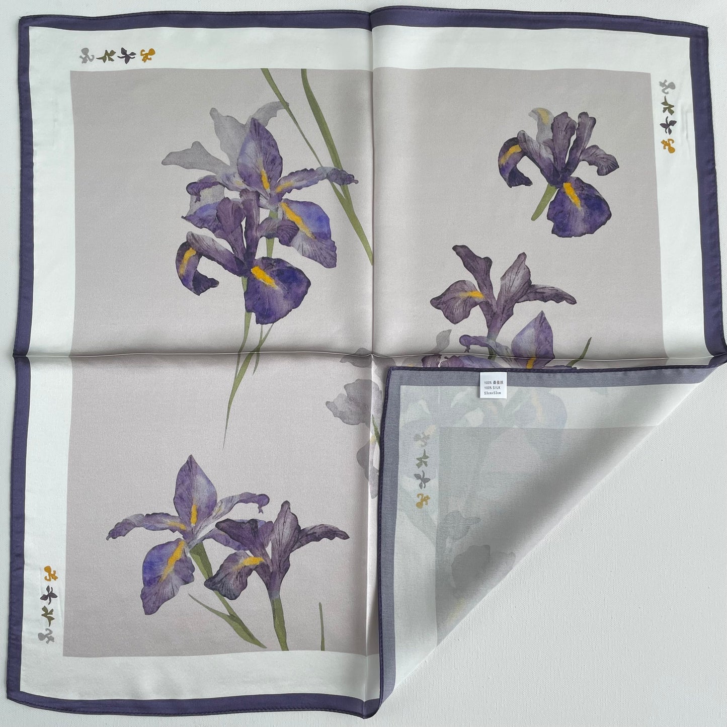100% Pure Silk Multicolour Small Silk Scarf -The Irises