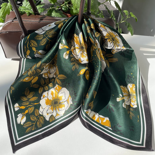 100% Pure Silk Multicolor 20" Silk Square Scarf-The Flowers