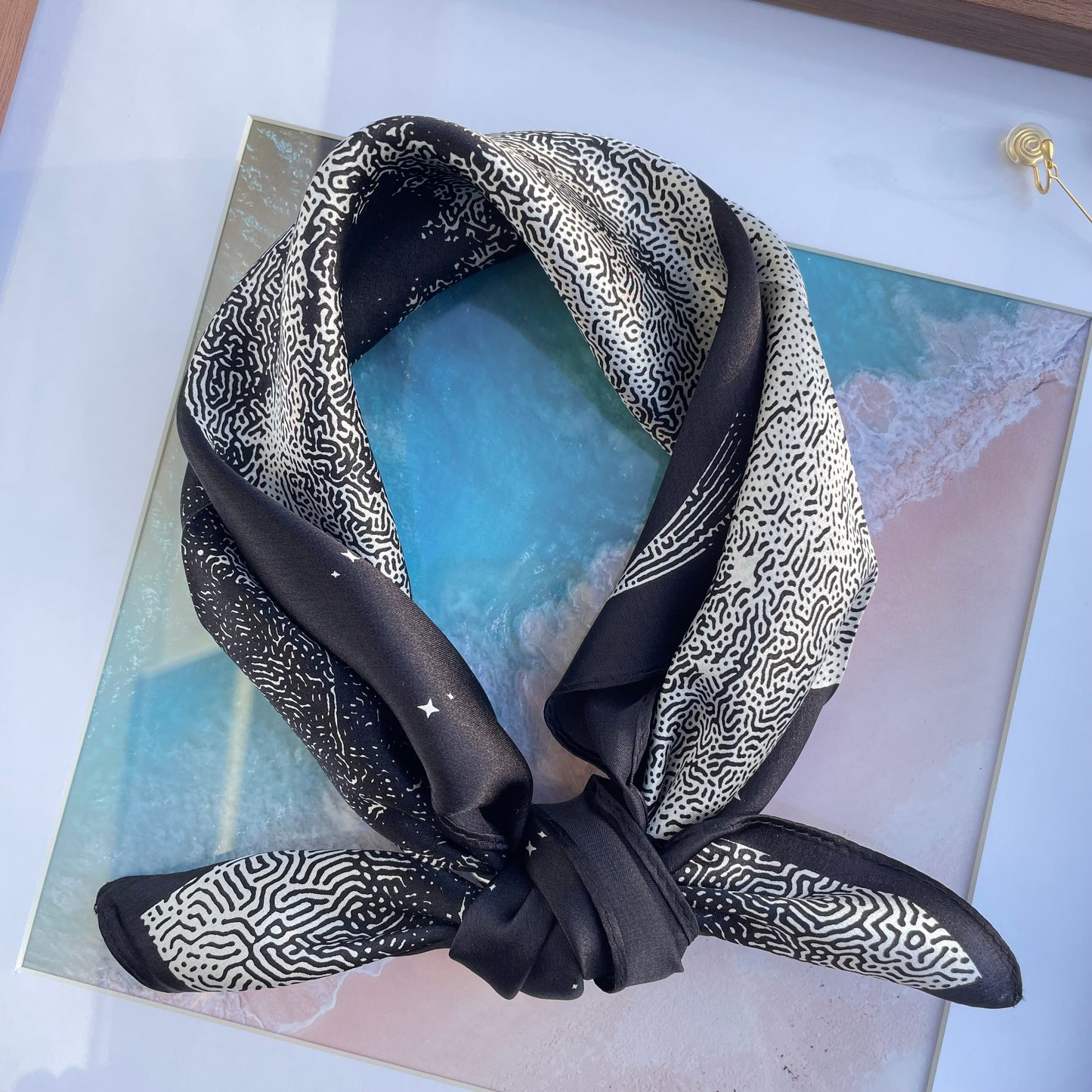 100% Mulberry Silk Scarf-Small Square Multicolor Silk Scarf, lightweight Luxury Neck Hair Scarf - The Moon &amp; Flying Horse