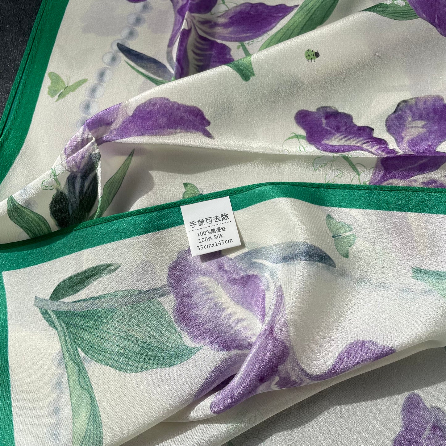 100% Pure Silk Multicolour long Silk Scarf / Headscarf-The Irises