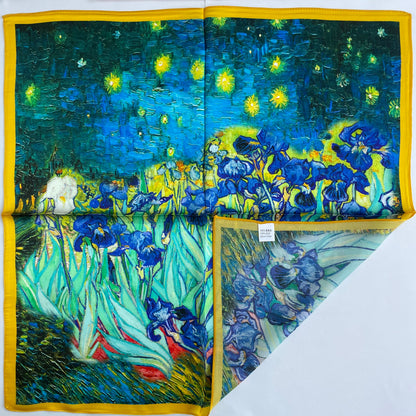 100% Pure Silk Multicolour Small Silk scarf -The Irises -21” Silk Scarf