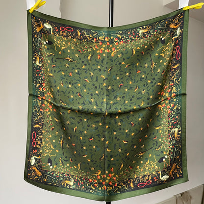 100% Pure Silk Multicolour Large 26” Silk Scarf / Headscarf-The Green & Birds
