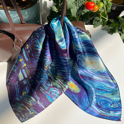 100% Pure Silk Multicolor 20" Silk Square Scarf -The Starry Night