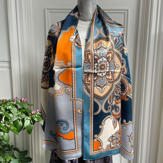 100% Pure Silk Multicolour long Silk Scarf / Headscarf-The Blue Pasiley