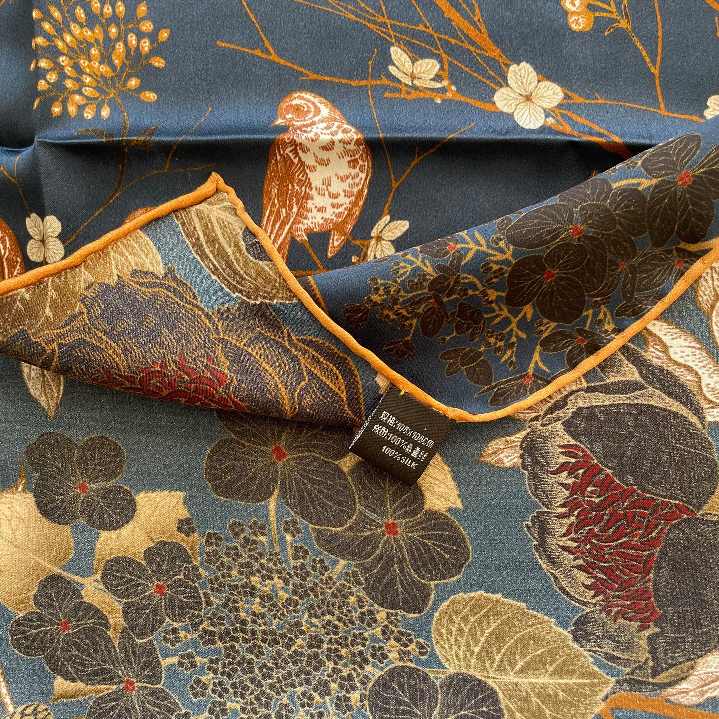 100% Pure Mulberry Silk Multicolour Handmade Large Silk Scarf 43"- The Birds
