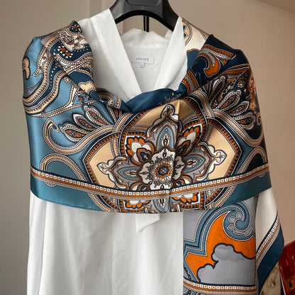 100% Pure Silk Multicolour long Silk Scarf / Headscarf-The Blue Pasiley