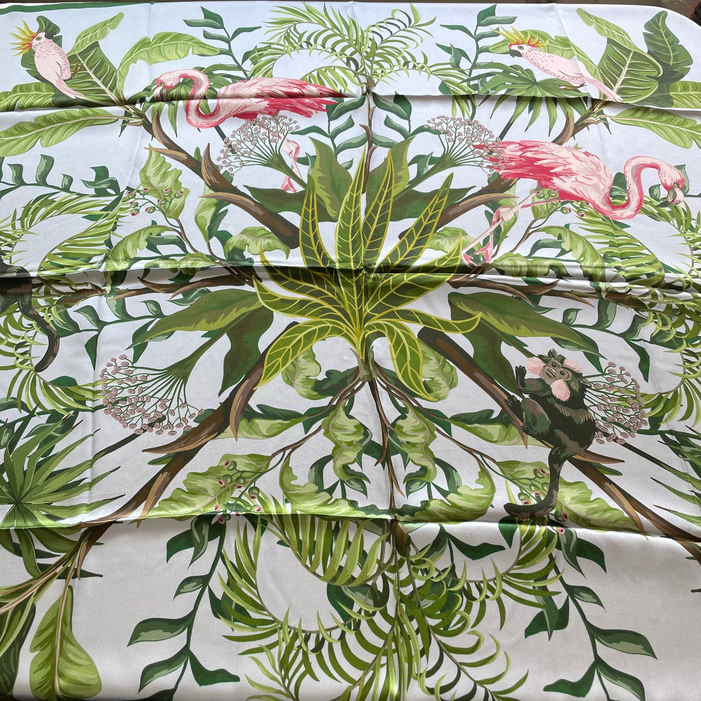 100% Pure Mulberry Silk Multicolour Handmade Large 43" Silk Scarf - The Flamingos