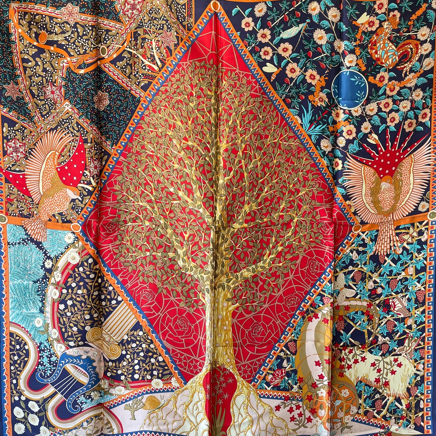 100% Pure Mulberry Silk Multicolour Handmade Large Silk Scarf 43"- The Life Tree