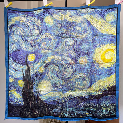 100% Pure Mulberry Silk Duo-Colour Handmade Large Silk Scarf 43"- The Paintings