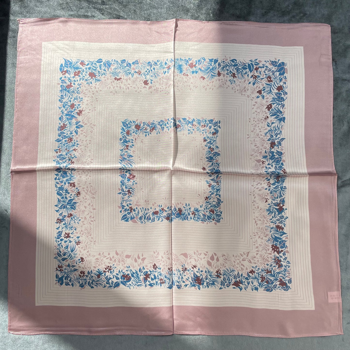100% Pure Silk Multicolour Large Silk Scarf / Headscarf-The Pink Flowers - 26”Silk Scarf / Headscarf
