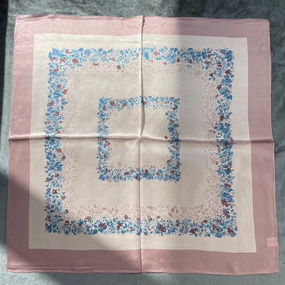 100% Pure Silk Multicolour Large Silk Scarf / Headscarf-The Pink Flowers - 26”Silk Scarf / Headscarf