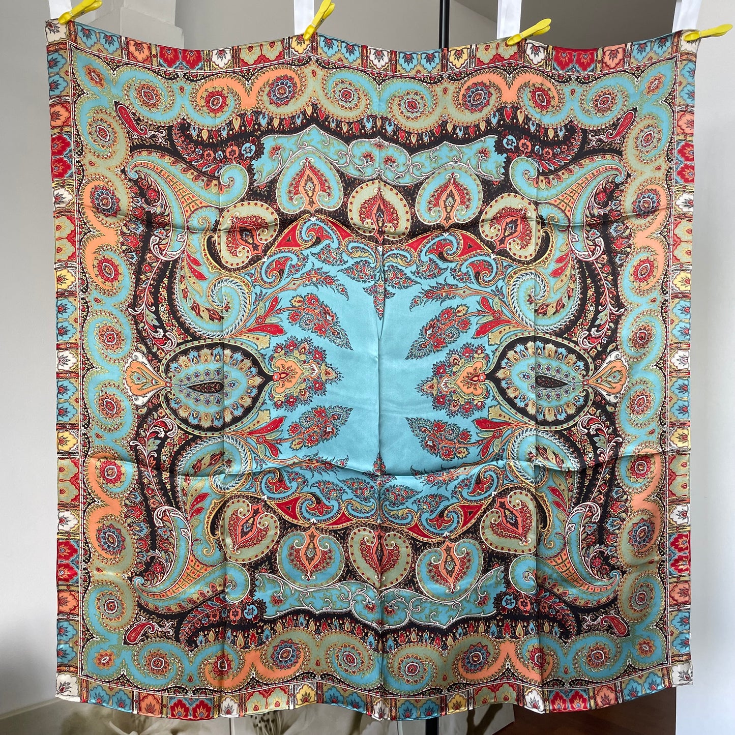 100% Pure Mulberry Silk Multicolour Handmade Large Silk Scarf 43"- The Blue Paisleys