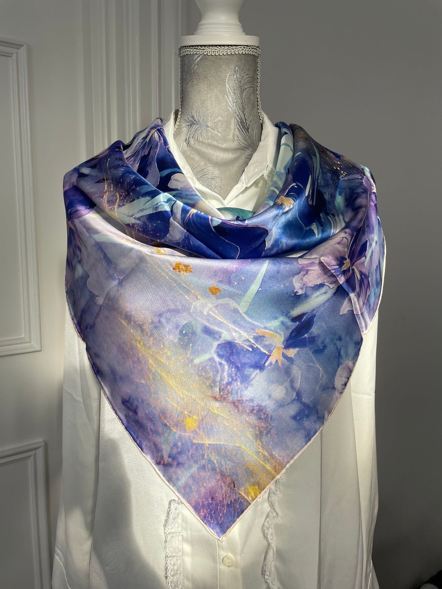 100% Pure Mulberry Silk Multicolour Handmade Large Silk Scarf 43"- The Irises