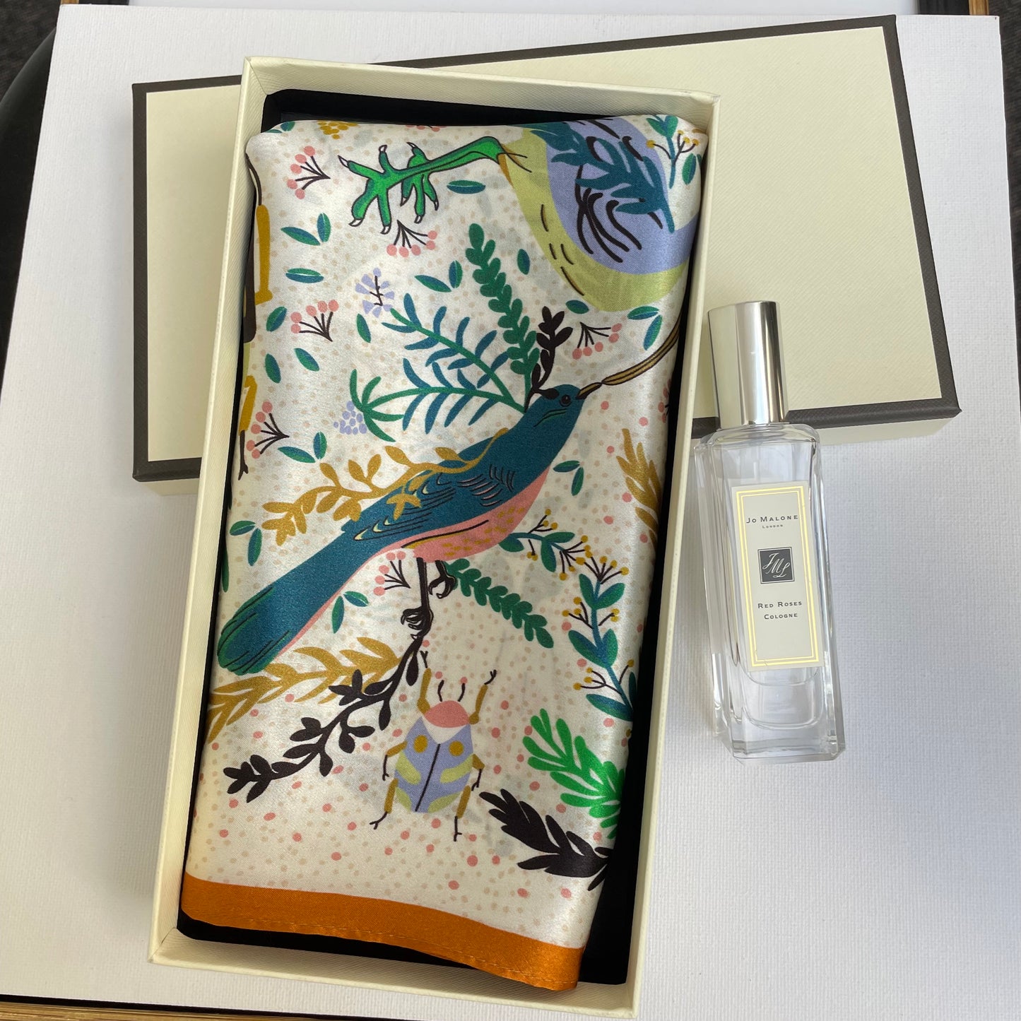 100% Mulberry Silk Scarf-Small Square Multicolor Silk Scarf, lightweight Luxury Neck Hair Scarf -The Pipit Garden