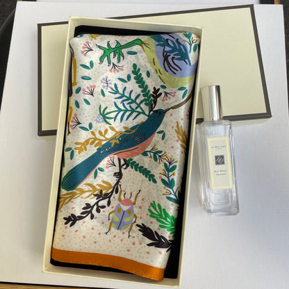 100% Mulberry Silk Scarf-Small Square Multicolor Silk Scarf, lightweight Luxury Neck Hair Scarf -The Pipit Garden