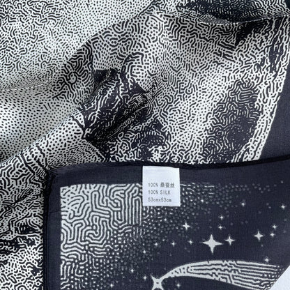 100% Pure Silk Multicolour Small Silk Scarf -The Moon & Flying Horse