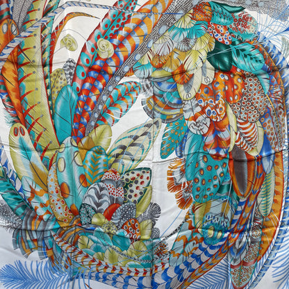100% Pure Mulberry Silk Multicolour Handmade Large Silk Scarf 43"- The White Feathers